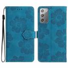 For Samsung Galaxy Note20 Flower Embossing Pattern Leather Phone Case(Blue) - 1