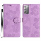 For Samsung Galaxy Note20 Flower Embossing Pattern Leather Phone Case(Purple) - 1