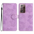 For Samsung Galaxy Note20 Ultra Flower Embossing Pattern Leather Phone Case(Purple) - 1