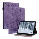 For Nokia T21 Butterfly Rose Embossed Leather Tablet Case(Purple) - 1