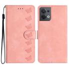 For OPPO Reno8 5G Seven Butterflies Embossed Leather Phone Case(Pink) - 1