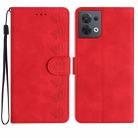 For OPPO Reno8 5G Seven Butterflies Embossed Leather Phone Case(Red) - 1