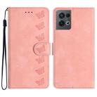 For OPPO Reno8 Pro Seven Butterflies Embossed Leather Phone Case(Pink) - 1