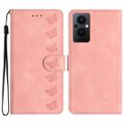 For OPPO Reno8 Lite 5G Seven Butterflies Embossed Leather Phone Case(Pink) - 1