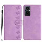 For OPPO Reno8 Lite 5G Seven Butterflies Embossed Leather Phone Case(Purple) - 1