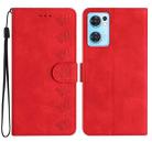For OPPO Find X5 Lite Seven Butterflies Embossed Leather Phone Case(Red) - 1