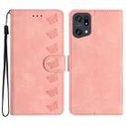 For OPPO Find X5 Pro Seven Butterflies Embossed Leather Phone Case(Pink) - 1