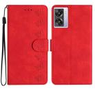 For OPPO A57 2022 Seven Butterflies Embossed Leather Phone Case(Red) - 1