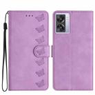 For OPPO A57 2022 Seven Butterflies Embossed Leather Phone Case(Purple) - 1