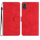 For OPPO A58 Seven Butterflies Embossed Leather Phone Case(Red) - 1