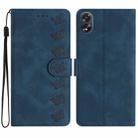 For OPPO A58 Seven Butterflies Embossed Leather Phone Case(Blue) - 1