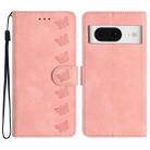 For Google Pixel 8 Seven Butterflies Embossed Leather Phone Case(Pink) - 1