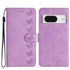 For Google Pixel 8 Seven Butterflies Embossed Leather Phone Case(Purple) - 1