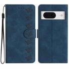 For Google Pixel 8 Seven Butterflies Embossed Leather Phone Case(Blue) - 1