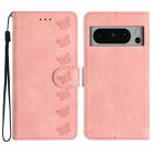 For Google Pixel 8 Pro Seven Butterflies Embossed Leather Phone Case(Pink) - 1