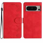 For Google Pixel 8 Pro Seven Butterflies Embossed Leather Phone Case(Red) - 1