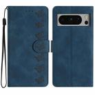 For Google Pixel 8 Pro Seven Butterflies Embossed Leather Phone Case(Blue) - 1