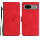 For Google Pixel 7 Seven Butterflies Embossed Leather Phone Case(Red) - 1