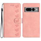 For Google Pixel 7 Pro Seven Butterflies Embossed Leather Phone Case(Pink) - 1