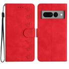 For Google Pixel 7 Pro Seven Butterflies Embossed Leather Phone Case(Red) - 1