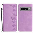 For Google Pixel 7 Pro Seven Butterflies Embossed Leather Phone Case(Purple) - 1