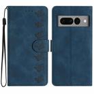 For Google Pixel 7 Pro Seven Butterflies Embossed Leather Phone Case(Blue) - 1