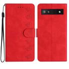 For Google Pixel 7a Seven Butterflies Embossed Leather Phone Case(Red) - 1