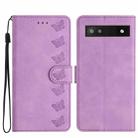 For Google Pixel 7a Seven Butterflies Embossed Leather Phone Case(Purple) - 1