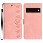 For Google Pixel 6 Seven Butterflies Embossed Leather Phone Case(Pink) - 1