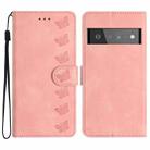 For Google Pixel 6 Pro Seven Butterflies Embossed Leather Phone Case(Pink) - 1