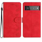 For Google Pixel 6 Pro Seven Butterflies Embossed Leather Phone Case(Red) - 1