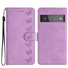 For Google Pixel 6 Pro Seven Butterflies Embossed Leather Phone Case(Purple) - 1