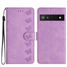 For Google Pixel 6a Seven Butterflies Embossed Leather Phone Case(Purple) - 1