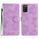For Samsung Galaxy A02s / F02s 164 Flower Embossing Pattern Leather Phone Case(Purple) - 1
