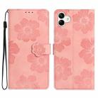 For Samsung Galaxy A04 Flower Embossing Pattern Leather Phone Case(Pink) - 1