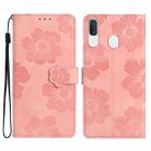 For Samsung Galaxy A20e Flower Embossing Pattern Leather Phone Case(Pink) - 1