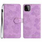 For Samsung Galaxy A22 5G Flower Embossing Pattern Leather Phone Case(Purple) - 1