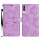 For Samsung Galaxy A50 Flower Embossing Pattern Leather Phone Case(Purple) - 1