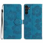 For Samsung Galaxy A54 5G Flower Embossing Pattern Leather Phone Case(Blue) - 1