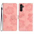 For Samsung Galaxy A25 5G Flower Embossing Pattern Leather Phone Case(Pink) - 1