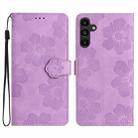 For Samsung Galaxy A15 Flower Embossing Pattern Leather Phone Case(Purple) - 1