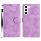 For Samsung Galaxy S24+ 5G Flower Embossing Pattern Leather Phone Case(Purple) - 1