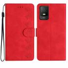 For TCL 40 SE Seven Butterflies Embossed Leather Phone Case(Red) - 1