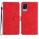 For TCL 405 / 406 / 408 Seven Butterflies Embossed Leather Phone Case(Red) - 1