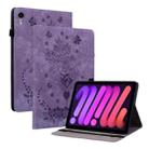 For iPad mini 6 Butterfly Rose Embossed Leather Smart Tablet Case(Purple) - 1
