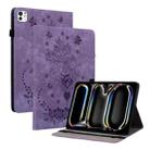 For iPad Pro 11 2024 Butterfly Rose Embossed Leather Smart Tablet Case(Purple) - 1