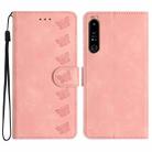 For Sony Xperia 1 IV Seven Butterflies Embossed Leather Phone Case(Pink) - 1