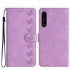For Sony Xperia 1 IV Seven Butterflies Embossed Leather Phone Case(Purple) - 1