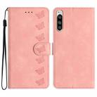 For Sony Xperia 5 Seven Butterflies Embossed Leather Phone Case(Pink) - 1