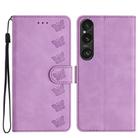 For Sony Xperia 1 VI Seven Butterflies Embossed Leather Phone Case(Purple) - 1